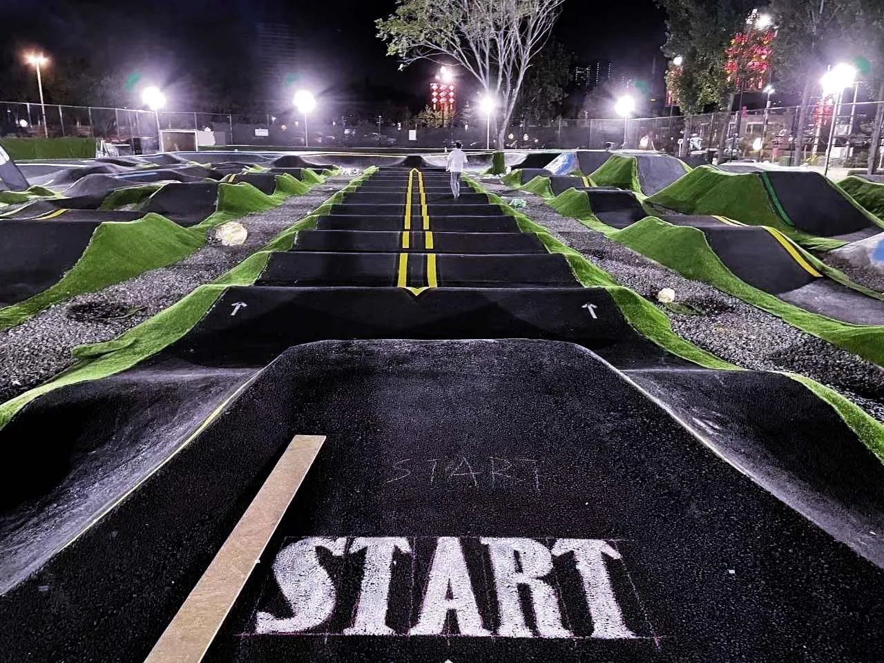 Backyard modular pump track installation